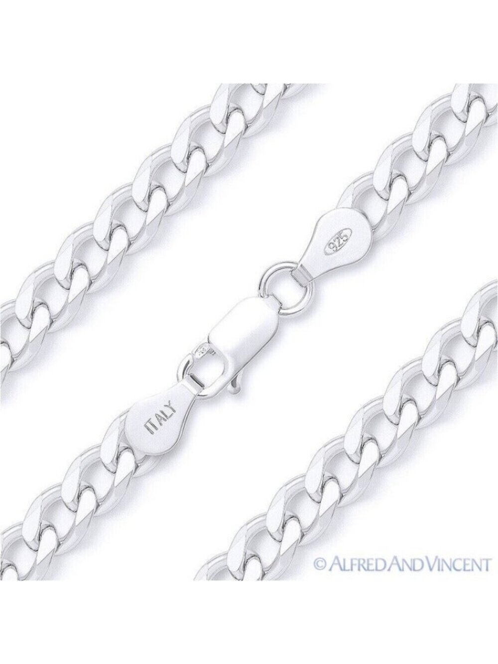 Cuban / Curb Link Italian Chain Bracelet in Solid .925 Sterling Silver - 8"